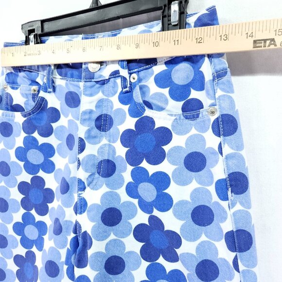 Zara Pants Womens 0 Blue 70's Floral Print Straight Leg Retro Button Fly Jeans - Picture 3 of 13